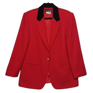 SAG HARBOR Pure Wool Black Velvet Collar Red Blazer Jacket 8 (Medium)